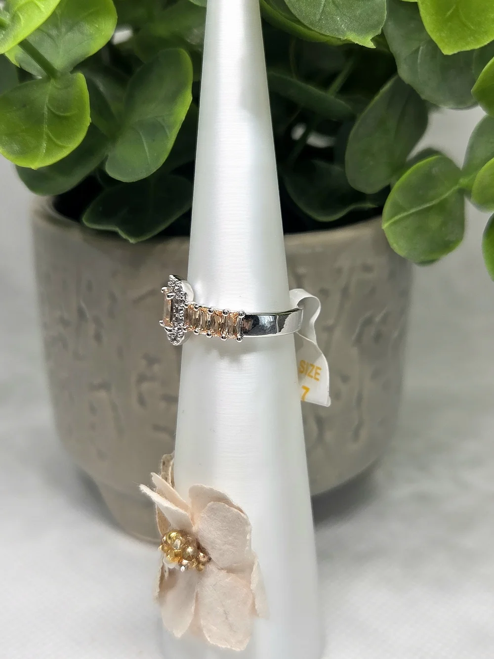 BP Peach Morganite Halo Ring On Rhodium Plating